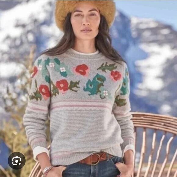 Sundance Sweaters - Sundance Womens Wool Blend Gray Bold Botanic Embroidered Sweater Small